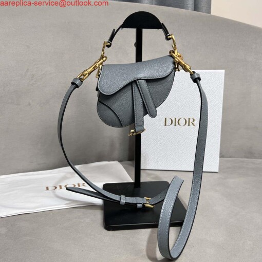 Replica Dior S5685 Micro Saddle Bag With Strap Scarlet Gray Goatskin 8