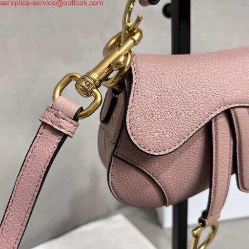 Replica Dior S5685 Micro Saddle Bag With Strap Scarlet Pink Goatskin 2