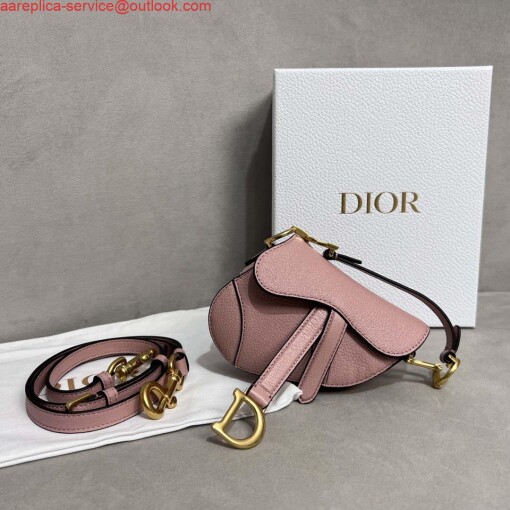 Replica Dior S5685 Micro Saddle Bag With Strap Scarlet Pink Goatskin 4