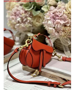 Replica Dior S5685 Micro Saddle Bag With Strap Scarlet Orange Goatskin 2