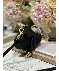 Replica Dior S5685 Micro Saddle Bag With Strap Scarlet Black Goatskin