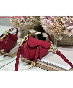 Replica Dior S5685 Micro Saddle Bag With Strap Scarlet Red Goatskin