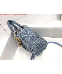 Replica Dior S0856 MICRO LADY DIOR BAG Horizon Blue Metallic Cannage Lambskin Embroidered with Beads 2