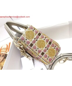 Replica Dior S0856 MICRO LADY DIOR BAG Horizon Yellow and Pink Metallic Cannage Lambskin Embroidered with Beads 2