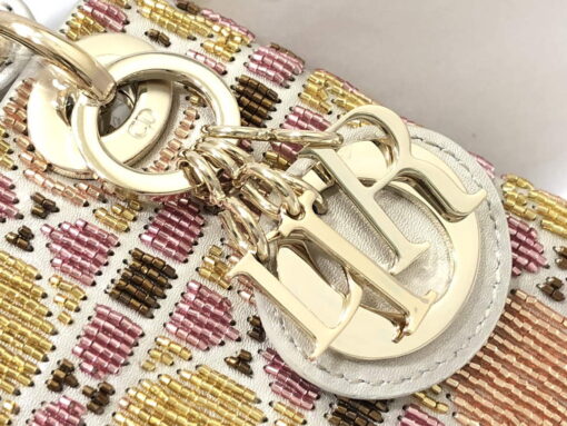 Replica Dior S0856 MICRO LADY DIOR BAG Horizon Yellow and Pink Metallic Cannage Lambskin Embroidered with Beads 5