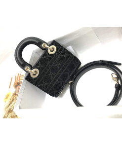 Replica Dior S0856 MICRO LADY DIOR BAG Horizon Black Metallic Cannage Lambskin Embroidered with Beads