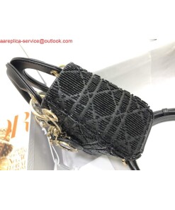 Replica Dior S0856 MICRO LADY DIOR BAG Horizon Black Metallic Cannage Lambskin Embroidered with Beads 2