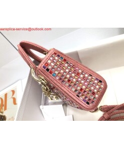 Replica Dior S0856 Micro Lady Dior Bag Square Embroidery Set with Pink Multicolor Strass 2