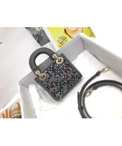 Replica Dior S0856 Micro Lady Dior Bag Square Embroidery Set with Gray Multicolor Strass