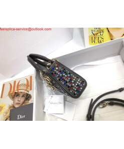 Replica Dior S0856 Micro Lady Dior Bag Square Embroidery Set with Gray Multicolor Strass 2