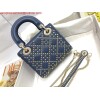 Replica Dior M0505 Mini Dior Lady Bag Navy Blue Metallic Cannage Lambskin with Beaded Embroidery