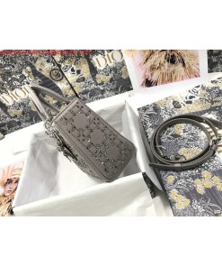 Replica Dior M0505 Mini Dior Lady Bag Gray Metallic Cannage Lambskin with Beaded Embroidery 2