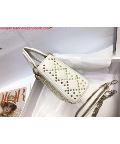 Replica Dior M0505 Mini Dior Lady Bag White Metallic Cannage Lambskin with Beaded Embroidery 2