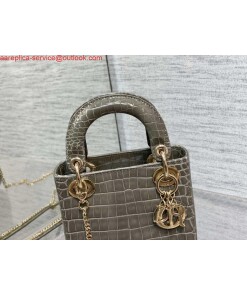 Replica Dior M0505 Mini Dior Lady Bag Kaki Cannage Crocodile Gold 2