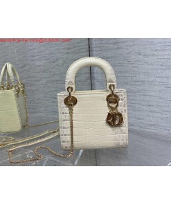 Replica Dior M0505 Mini Dior Lady Bag Beige Cannage Crocodile Gold