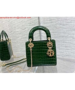 Replica Dior M0505 Mini Dior Lady Bag Green Cannage Crocodile Gold