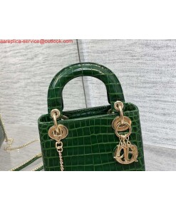 Replica Dior M0505 Mini Dior Lady Bag Green Cannage Crocodile Gold 2