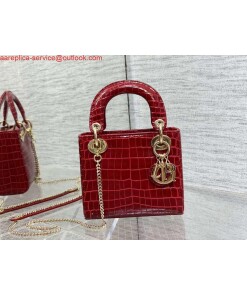 Replica Dior M0505 Mini Dior Lady Bag Wine Red Cannage Crocodile Gold