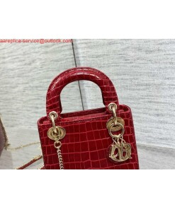Replica Dior M0505 Mini Dior Lady Bag Wine Red Cannage Crocodile Gold 2