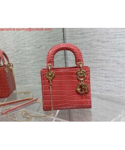Replica Dior M0505 Mini Dior Lady Bag Red Cannage Crocodile Gold