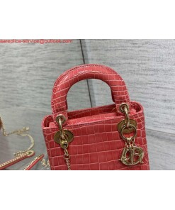 Replica Dior M0505 Mini Dior Lady Bag Red Cannage Crocodile Gold 2