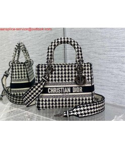Replica Dior M0565 Medium Lady D-Life Bag Black and White Houndstooth Embroidery