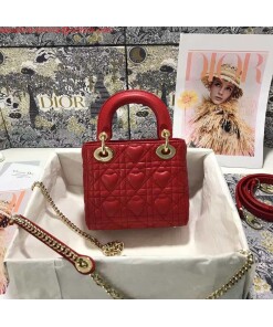 Replica Dior M0505 Mini Dior Lady Bag Red Cannage lambskin Gold with Red Logo