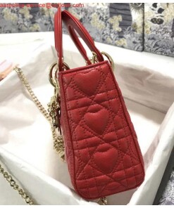 Replica Dior M0505 Mini Dior Lady Bag Red Cannage lambskin Gold with Red Logo 2