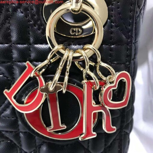 Replica Dior M0505 Mini Dior Lady Bag Black Cannage lambskin Gold with Red Logo 5