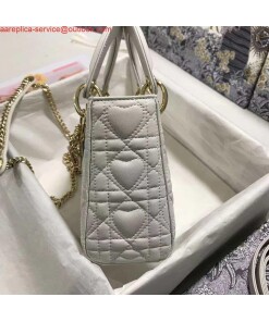 Replica Dior M0505 Mini Dior Lady Bag White Cannage lambskin Gold with Red Logo 2