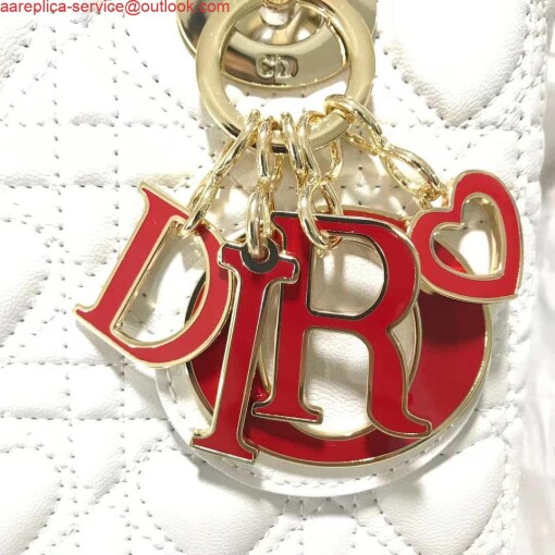 Replica Dior M0505 Mini Dior Lady Bag White Cannage lambskin Gold with Red Logo 5