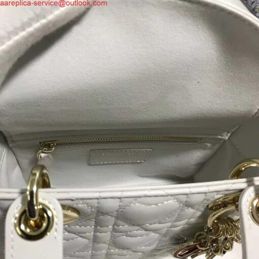 Replica Dior M0505 Mini Dior Lady Bag White Cannage lambskin Gold with Red Logo 7