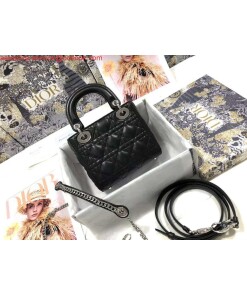 Replica Dior M0505 Mini Dior Lady Bag Black Cannage lambskin Sliver