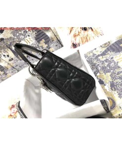 Replica Dior M0505 Mini Dior Lady Bag Black Cannage lambskin Sliver 2