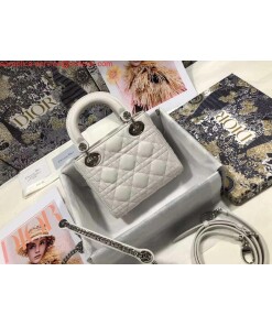Replica Dior M0505 Mini Dior Lady Bag White Cannage lambskin Sliver