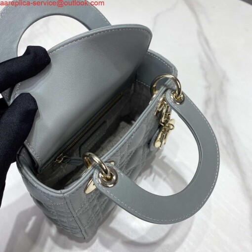 Replica Dior M0505 Mini Dior Lady Bag Light Blue Cannage lambskin Gold 7