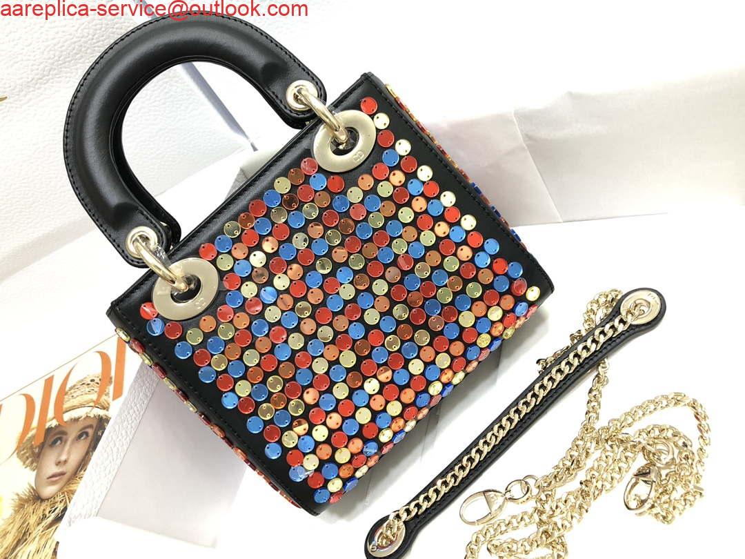 Replica Dior S0856 Micro Lady Dior Bag Horizon Black Metallic Cannage Lambskin with multicolor embroidery sequins Replica Dior S0856 Micro Lady Dior Bag Horizon Black Metallic Cannage Lambskin with multicolor embroidery sequins