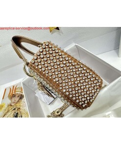 Replica Dior M0505 Mini Dior Lady Bag Gold Embroidered white resin beads 2