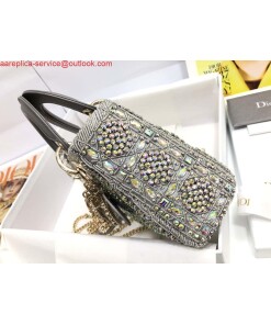 Replica Dior M0505 Mini Dior Lady Bag Metallic Calfskin and Satin with Gray Resin Pearl Embroidery 2