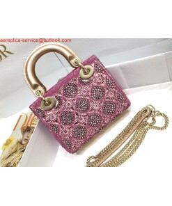 Replica Dior M0505 Mini Dior Lady Bag Metallic Calfskin and Satin with Rose Des Vents Resin Pearl Embroidery