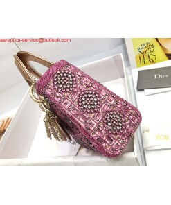 Replica Dior M0505 Mini Dior Lady Bag Metallic Calfskin and Satin with Rose Des Vents Resin Pearl Embroidery 2