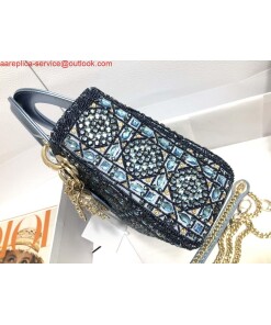 Replica Dior M0505 Mini Dior Lady Bag Metallic Calfskin and Satin with Celestial Blue Bead Embroidery 2