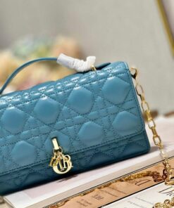 Replica Dior S0980 Mini Miss Dior Bag Latte Cannage Lambskin Blue 2