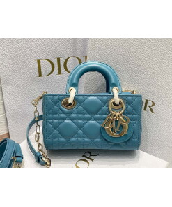Replica Dior S0910 Micro Lady D-joy Bag Blue Cannage Lambskin