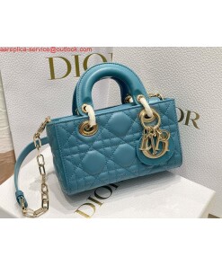 Replica Dior S0910 Micro Lady D-joy Bag Blue Cannage Lambskin 2