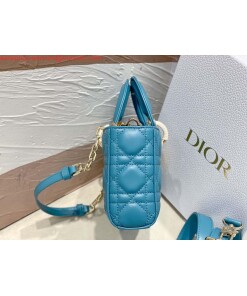 Replica Dior M0613 Small Lady D-joy Bag Blue Cannage Lambskin 2