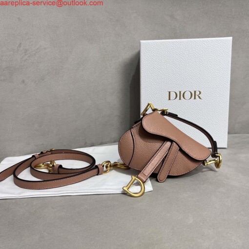 Replica Dior S5685 Micro Saddle Bag With Strap Scarlet Nude Goatskin 2