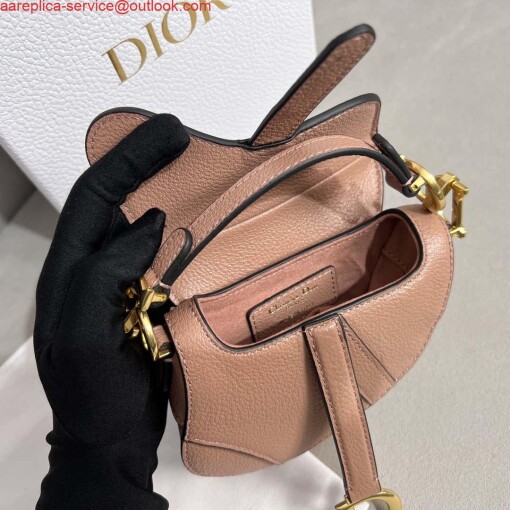 Replica Dior S5685 Micro Saddle Bag With Strap Scarlet Nude Goatskin 6