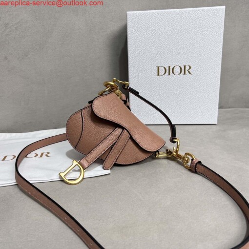 Replica Dior S5685 Micro Saddle Bag With Strap Scarlet Nude Goatskin 8