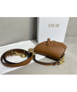 Replica Dior S5685 Micro Saddle Bag With Strap Scarlet Brown Goatskin